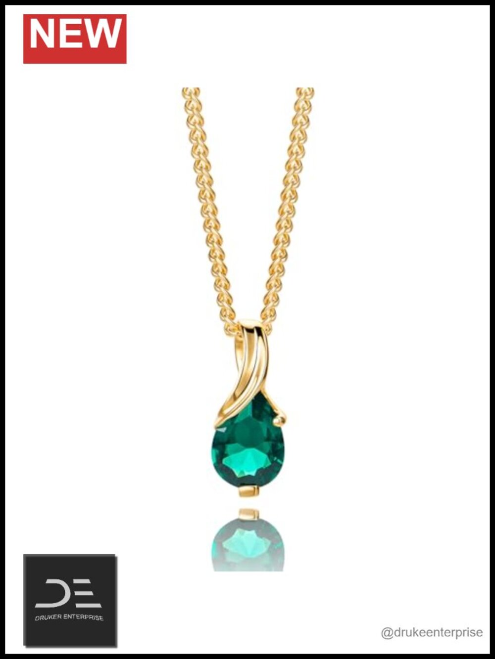 14k Yellow Gold Pendant Necklace with Created Emerald Pear Shape 18k Gold